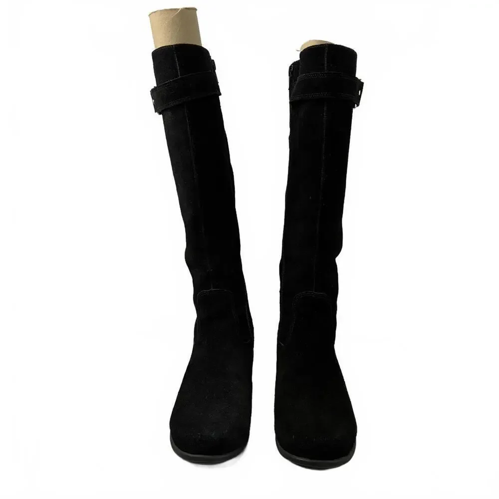 Laura Landsdale Black Suede Women's Knee-High Boots Wedge Heel 7M